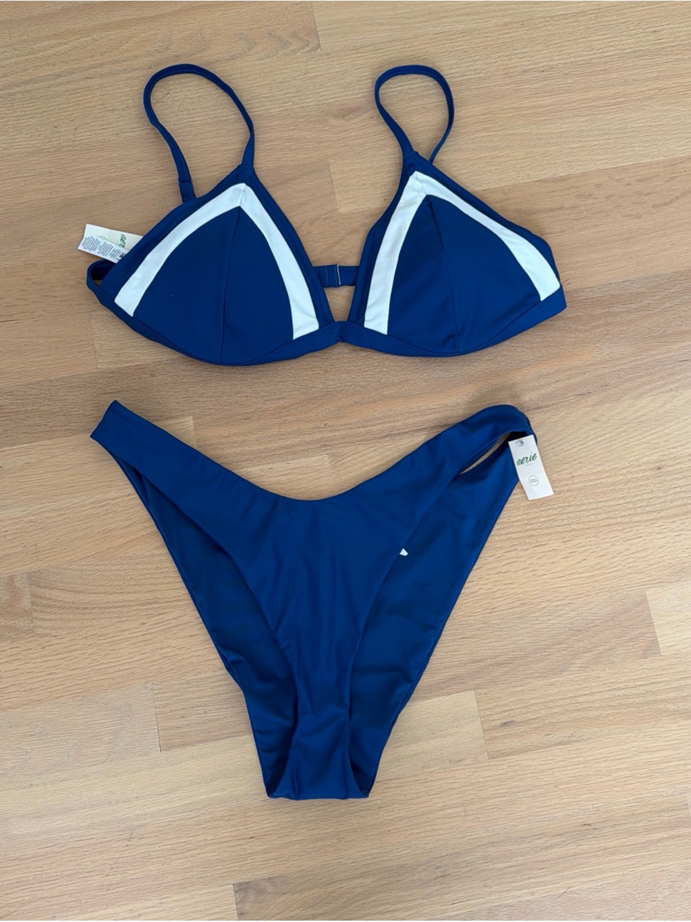 Aerie Triangle Bikini Top Bottoms Blue White XXL XL NEW Cheeky String Cheekiest